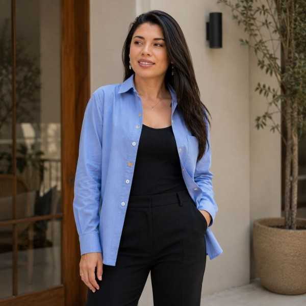Camisa Raíz en Lino Azul