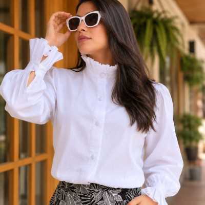 Camisa de botones en popelina algodon mujer